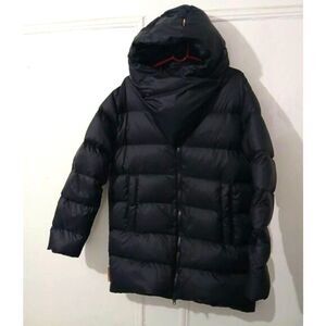 Indyeva womens large DUCK DOWN FEATHER black mid length puffer jacket zip down